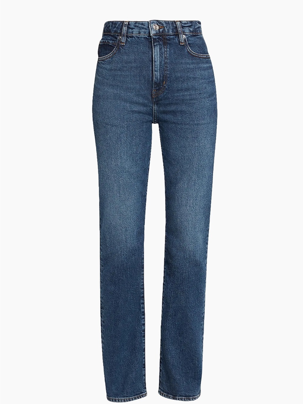 Frame Denim High-Rise Straight Jeans in Medium Blue